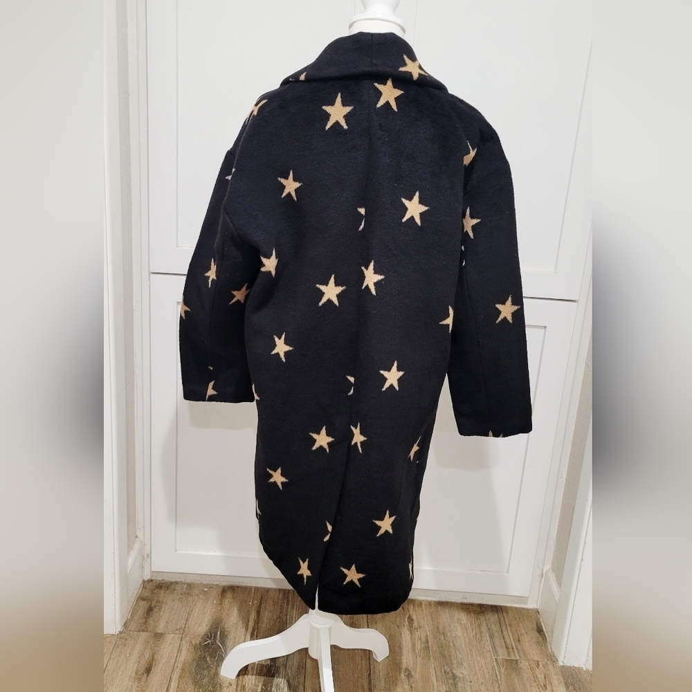 Anthropologie Avec Les Filles Black & Gold Star Pea Coat | Size Large - Picture 2 of 6